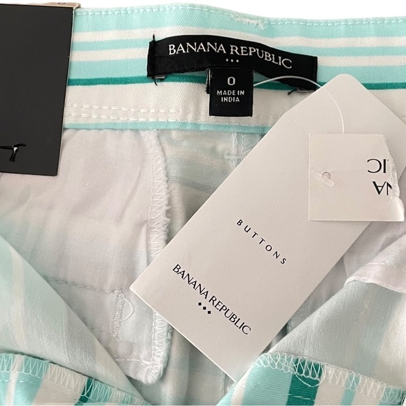 NWT Banana Republic Size 0 Green/White Striped Cotton/Spandex Shorts w/Pockets - Picture 3 of 4